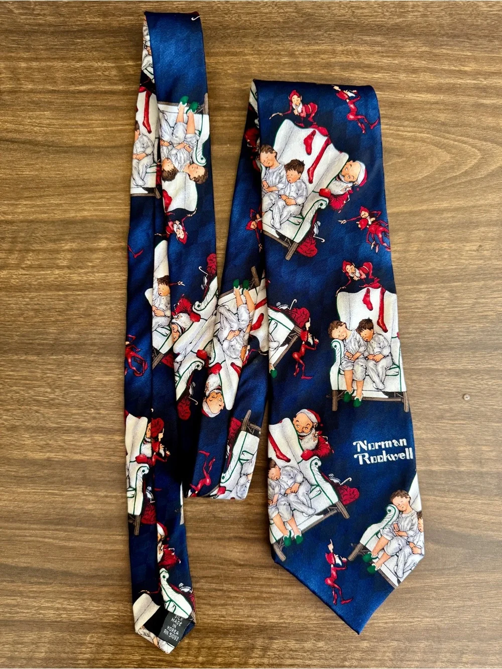 Vintage Norman Rockwell Christmas Silk Tie Santa Hallmark Holiday 57”